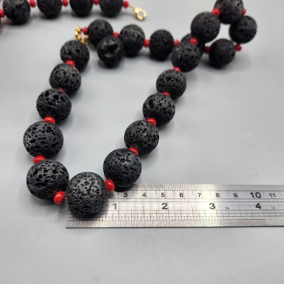 Lava Rock Necklace & Bracelet Set 18" + 3" Red Spacer Beads Lobster Clasp - Picture 10 of 10